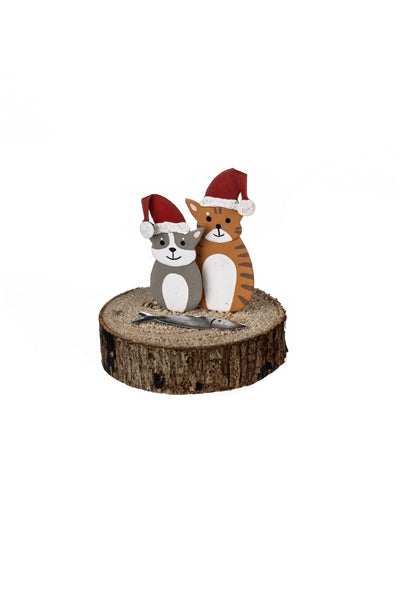 Christmas Cats and Fish Handcrafted Freestanding Metal Decoration - ad&i