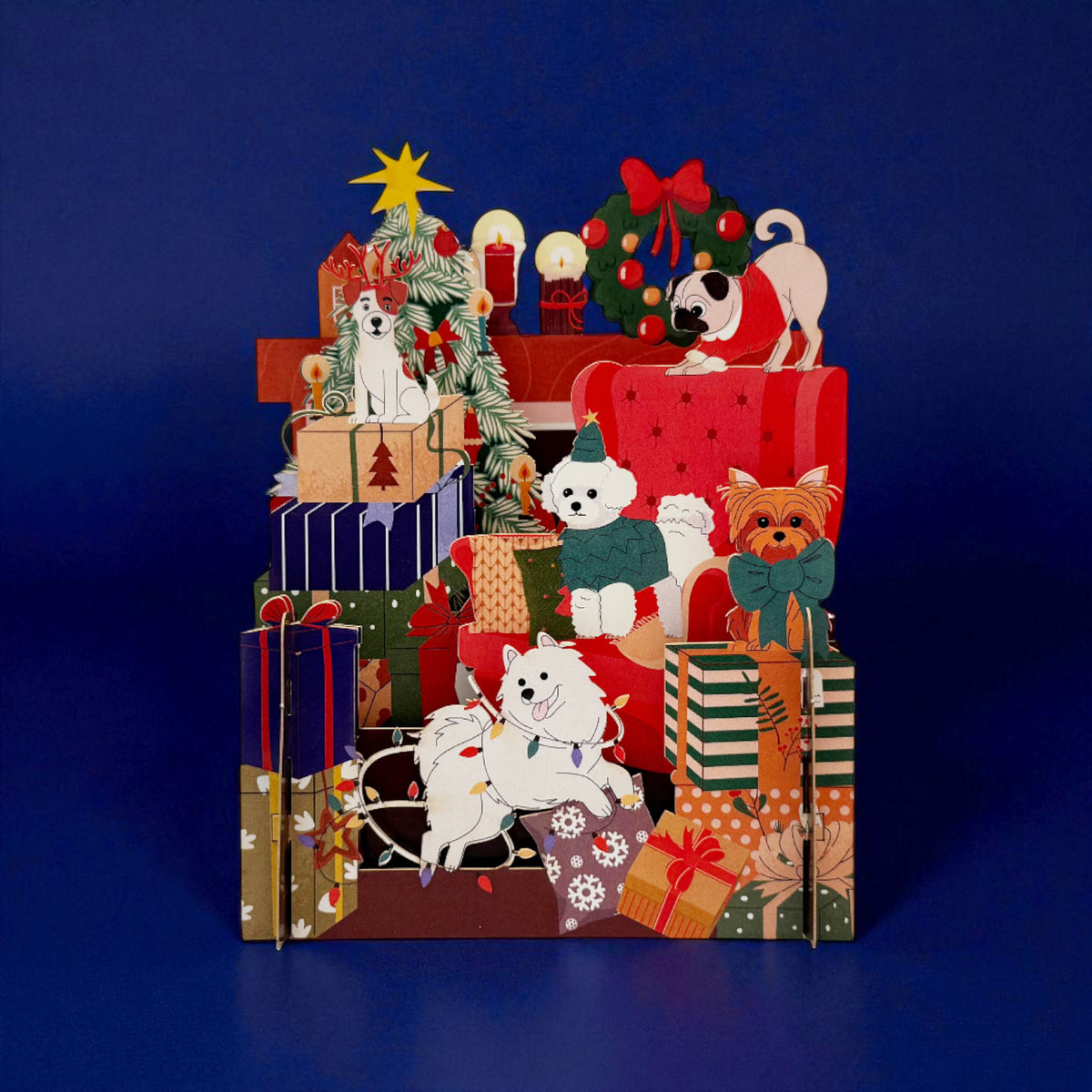 Christmas Dogs and Stacks of Presents 3D Pop Up Card