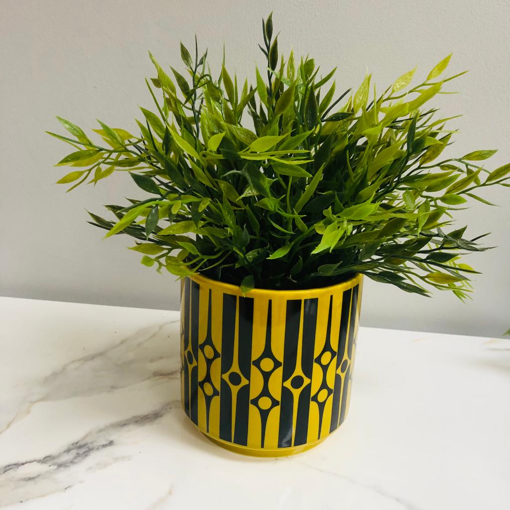 hornsea pottery plant pot Magpie x Hornsea Geo Chartreuse Medium Plant Pot