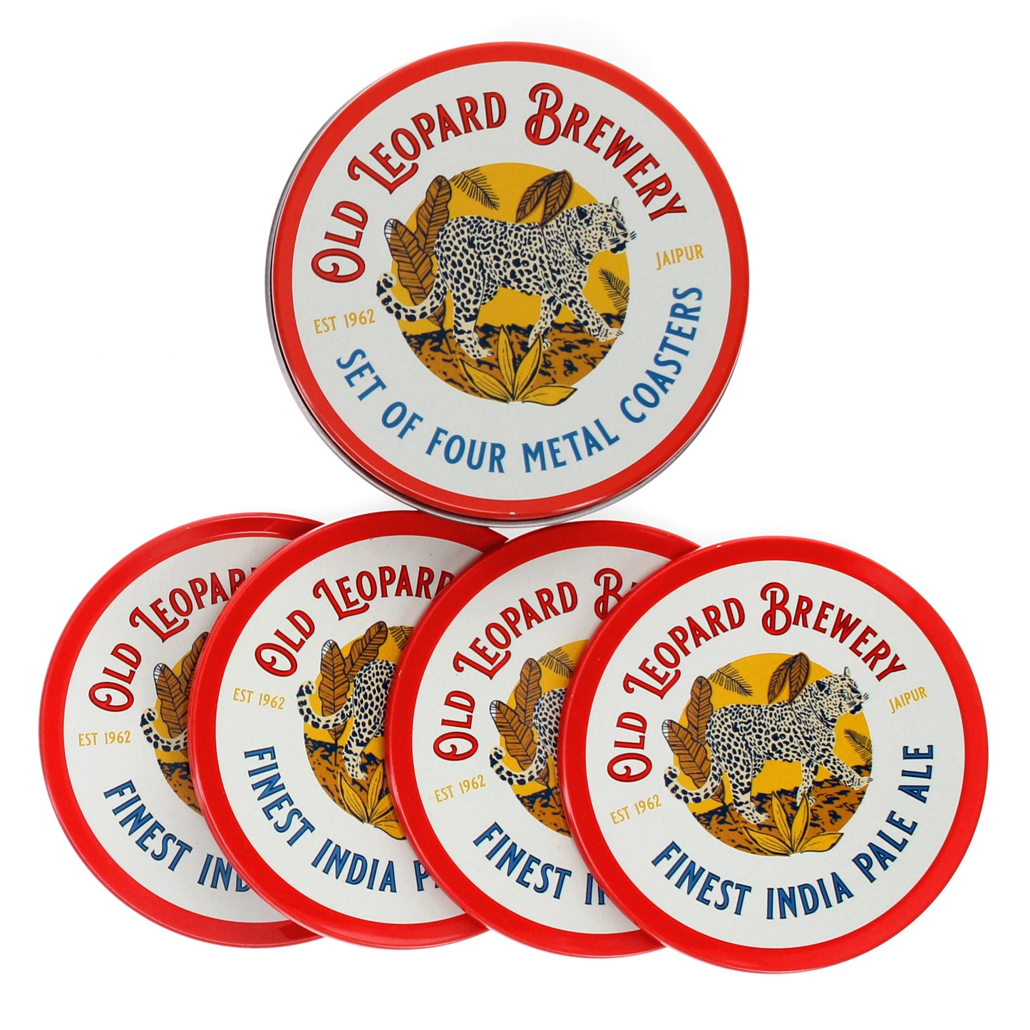 Old Leopard Brewery Metal Coasters - Set of Four - ad&i