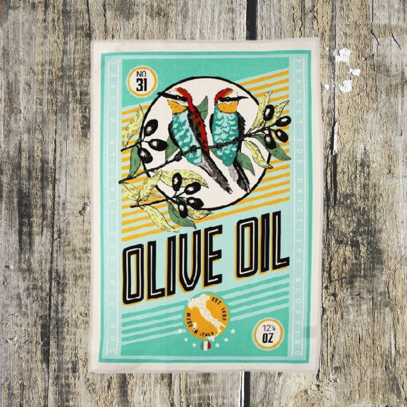 Olive Oil Print Tea Towel