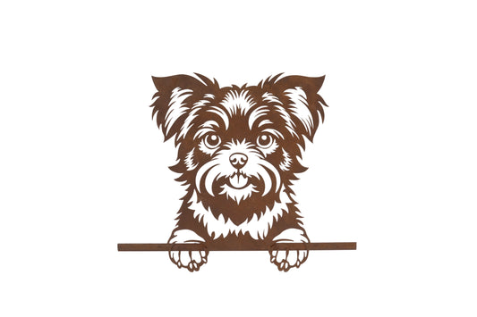 Illustration of a dog peeking over a horizontal line on a white background