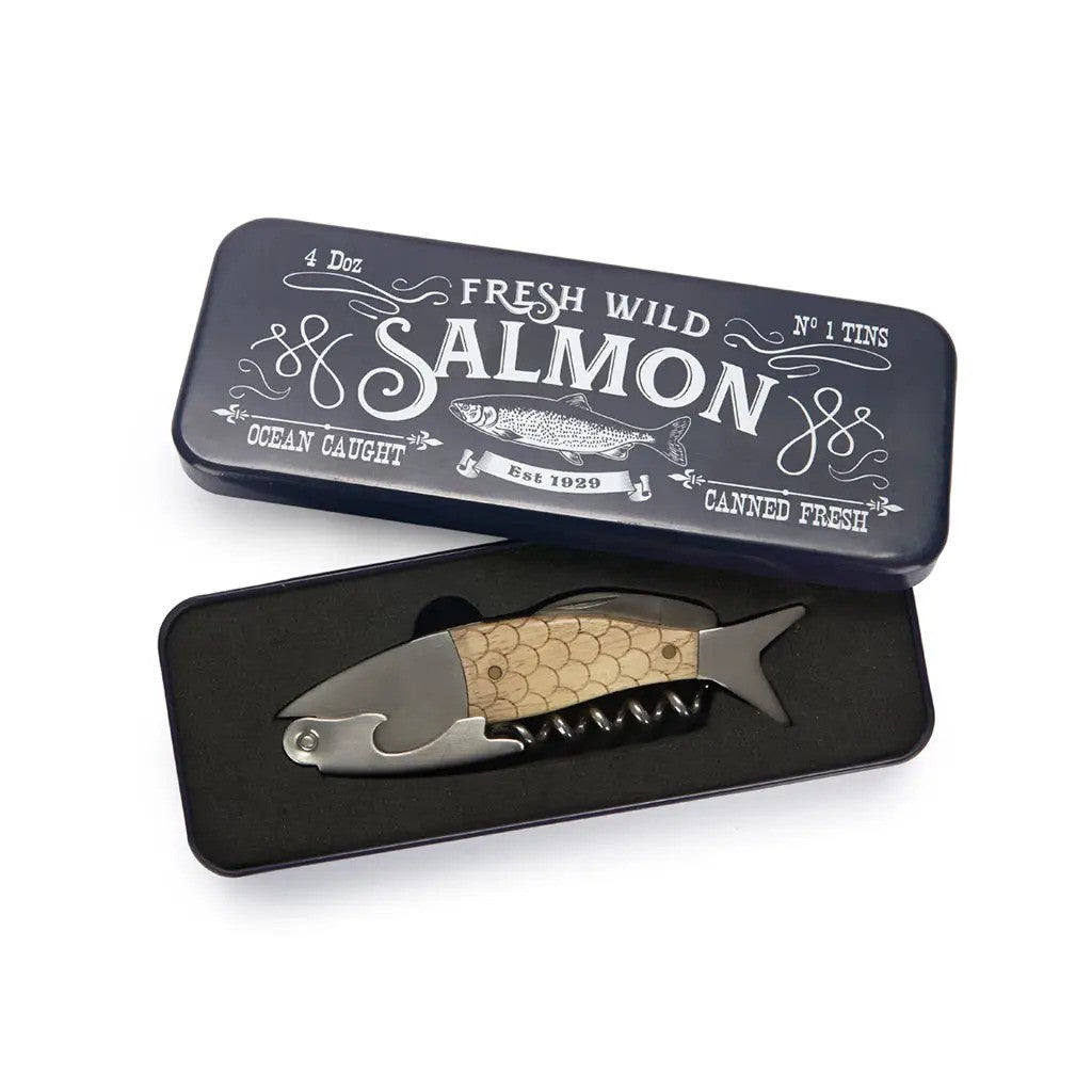 Wild Salmon Shaped Corkscrew in a Tin - ad&i