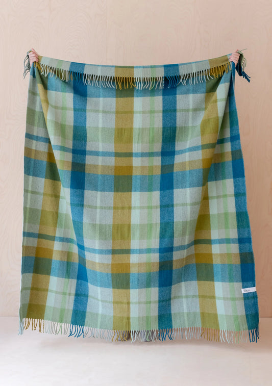 Teal Patchwork Check Recycled Wool Blanket - ad&i