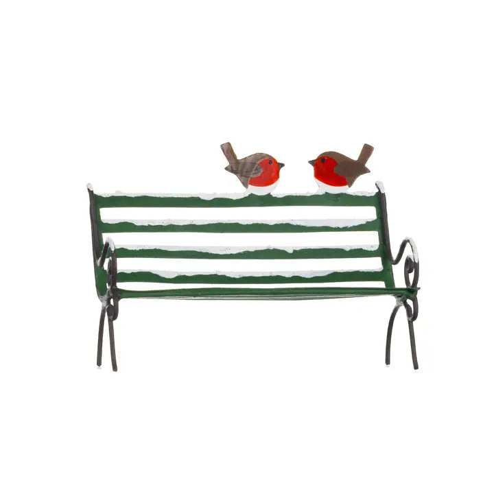 Two Robins on a Garden Bench Christmas Metal Decoration