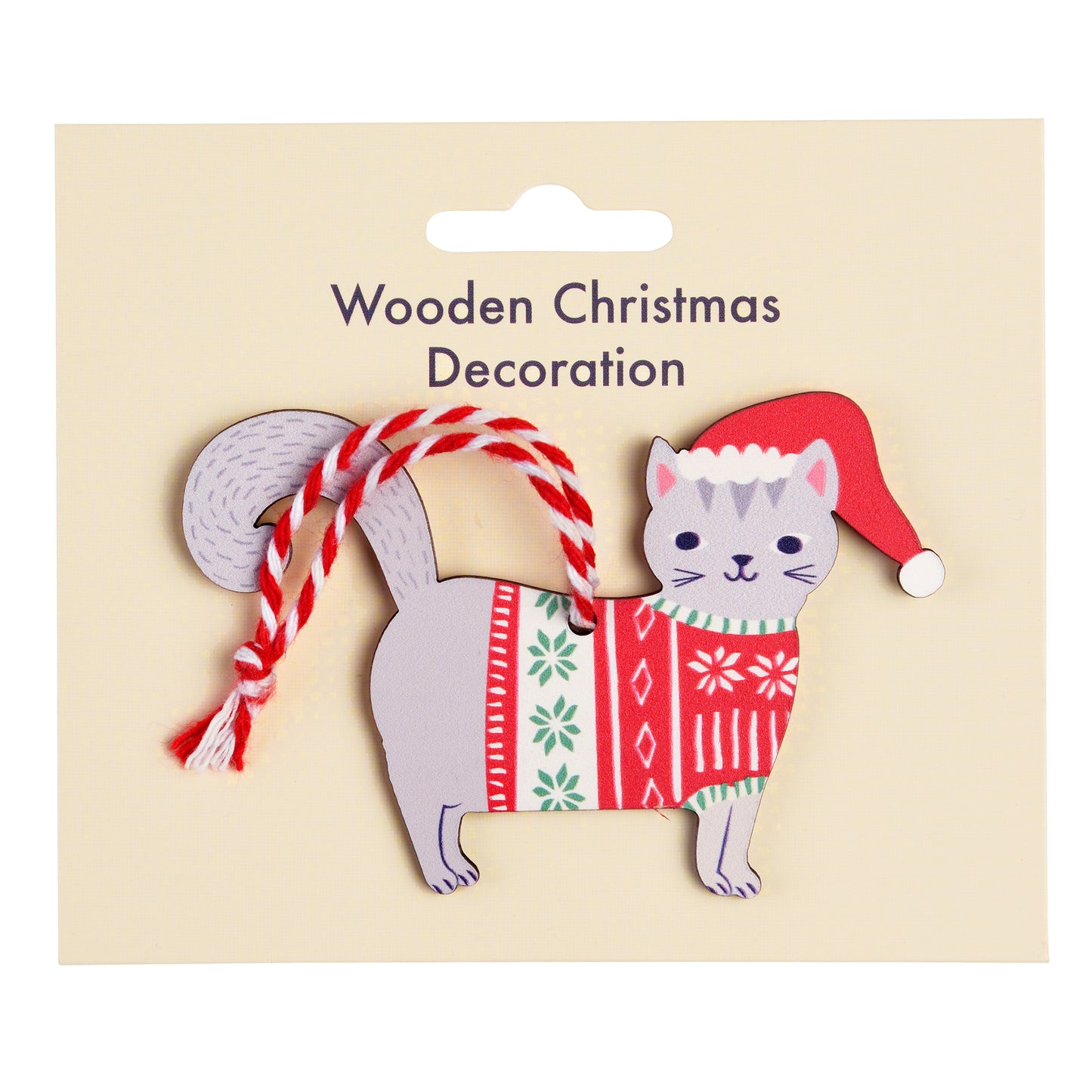 Wooden Hanging Christmas Decoration – Grey Cat - ad&i