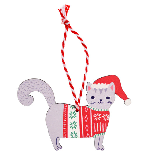Wooden Hanging Christmas Decoration – Grey Cat - ad&i