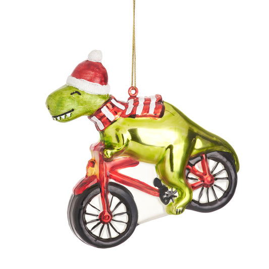 Dinosaur on a Bicycle Shaped Christmas Tree Decoration - ad&i