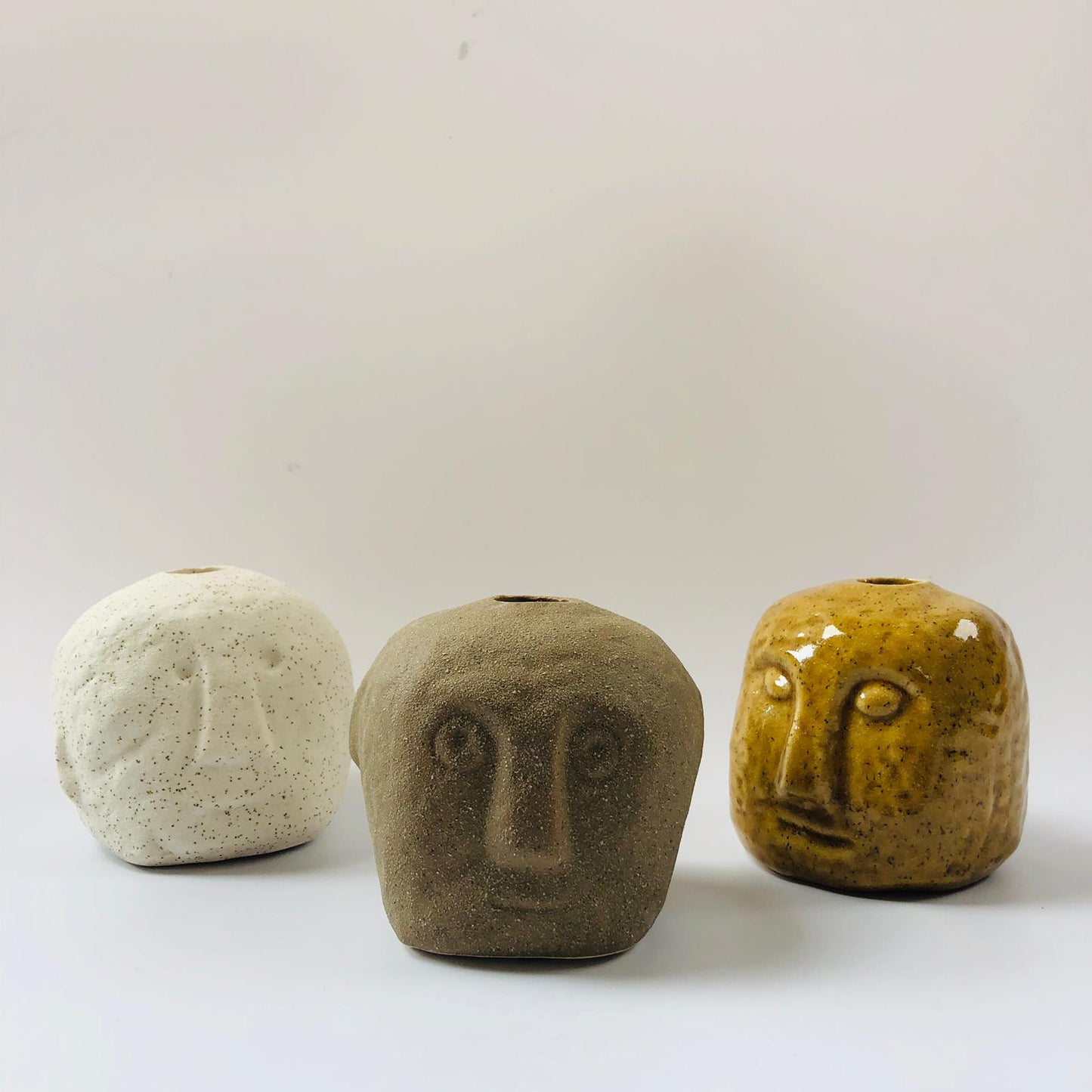 Stoneware Face Imprint Candlestick Holder-ad&i