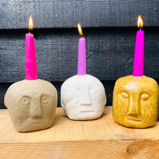 Stoneware Face Imprint Candlestick Holder-ad&i