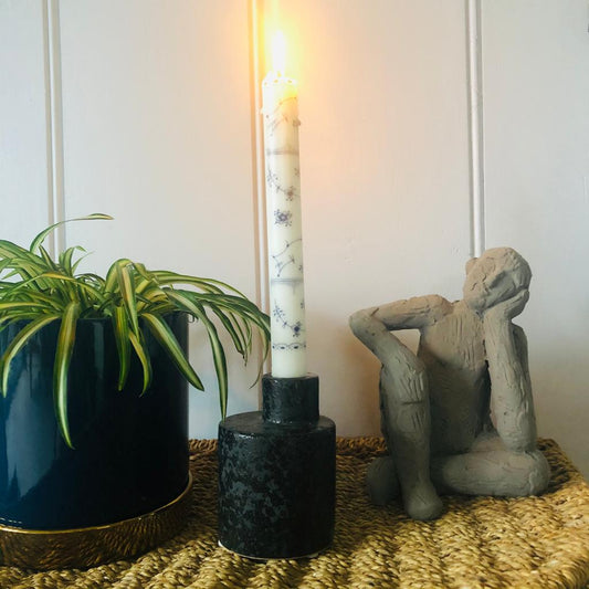 Black Chunky Stoneware Candlestick Holder-ad&i