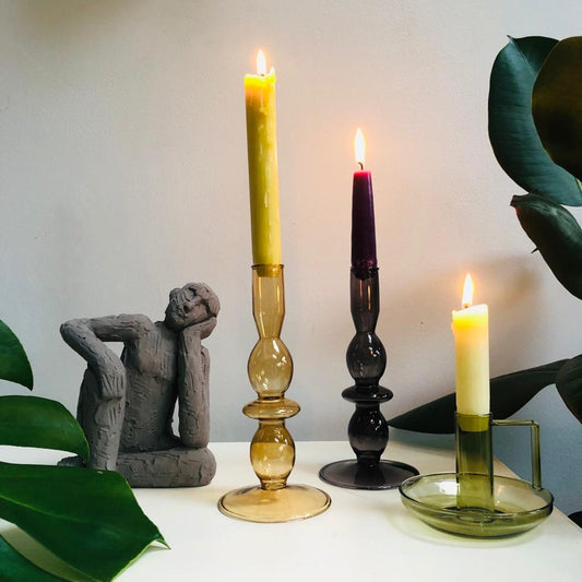 Brown Bubbles Glass Candlestick Holder - ad&i