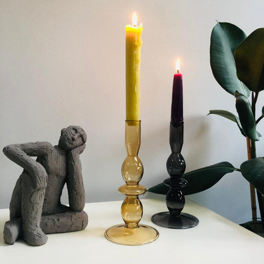 Black Bubbles Glass Candlestick Holder - ad&i