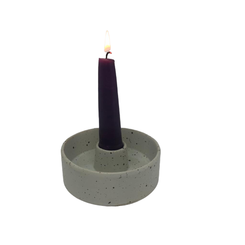 Speckled Off White Stoneware Candlestick Holder-ad&i