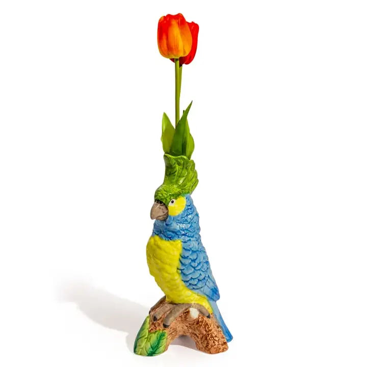 Parrot on a Perch Ceramic Vase