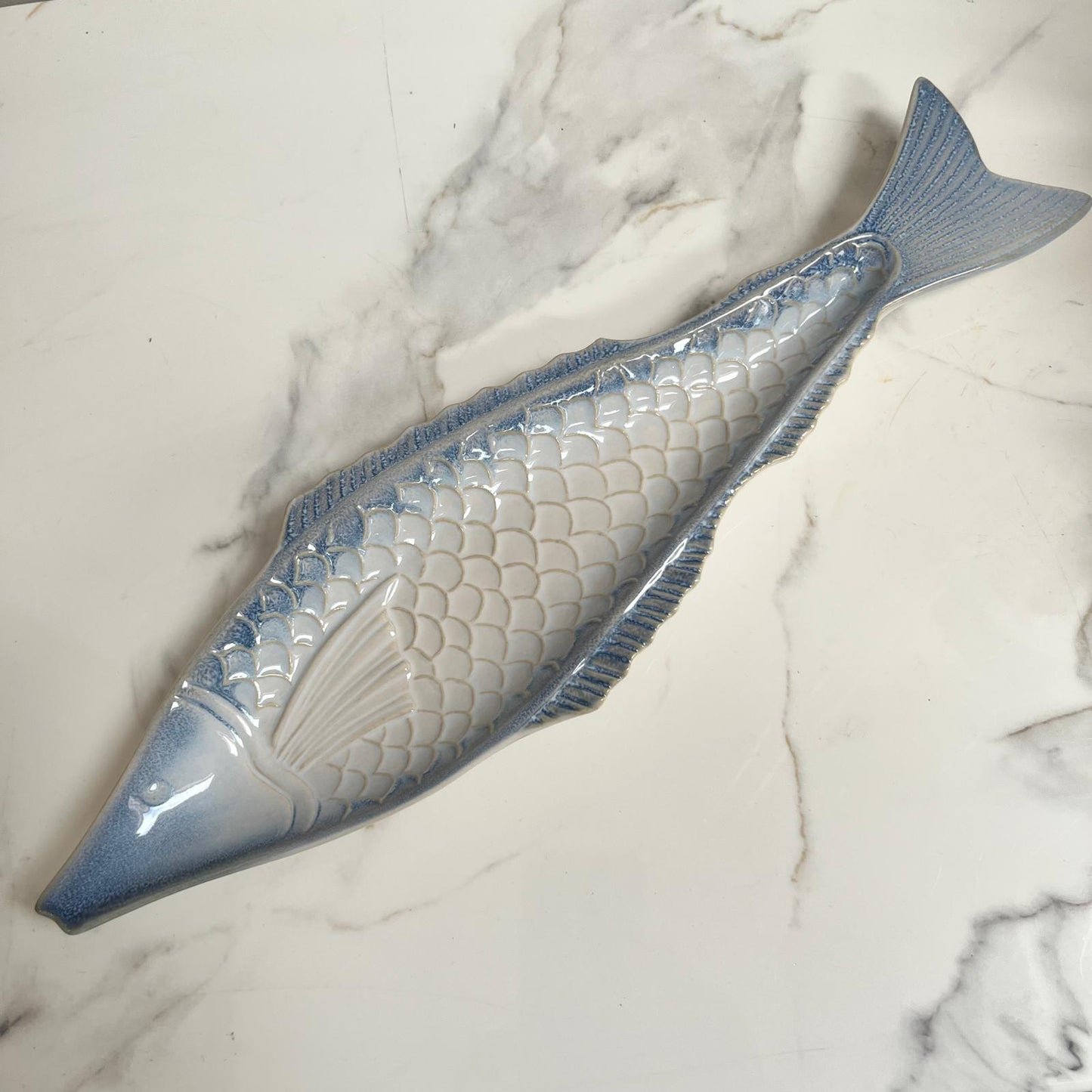 Blue and White Ceramic Long Fish Dish