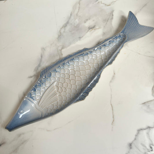 Blue and White Ceramic Long Fish Dish