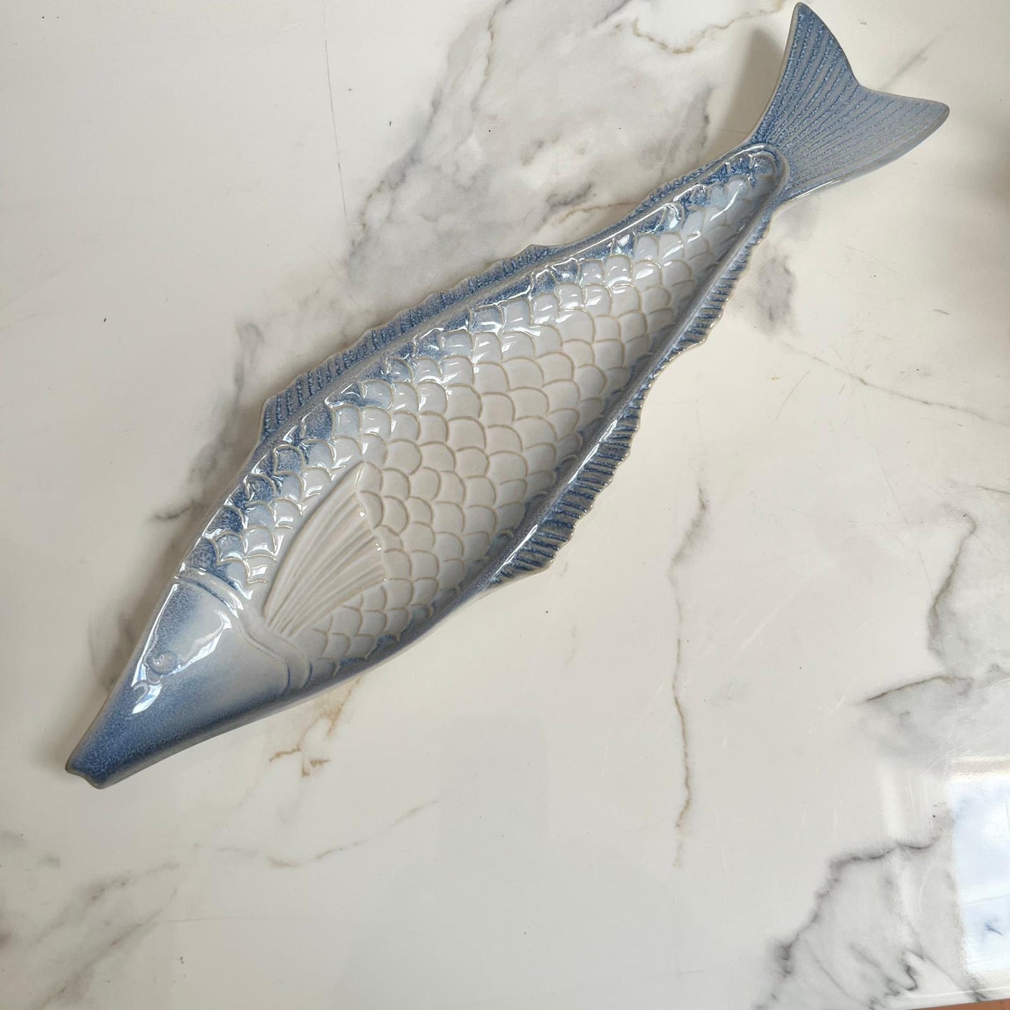 Blue and White Ceramic Long Fish Dish