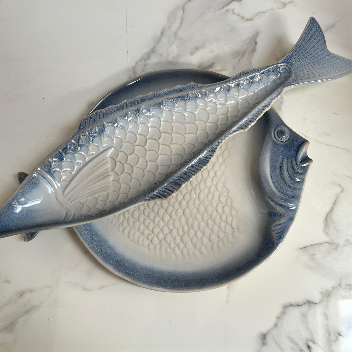 Blue and White Ceramic Long Fish Dish