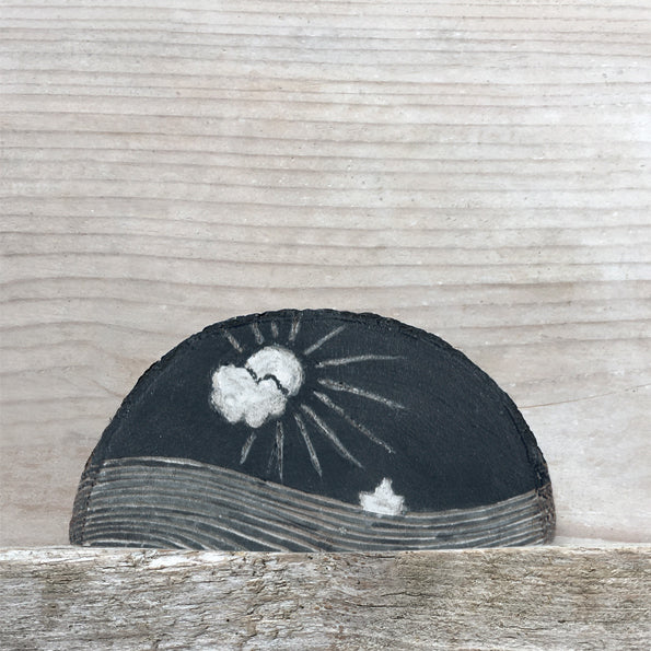 Boat on the Water Silhouette Scene Wooden Block - ad&i