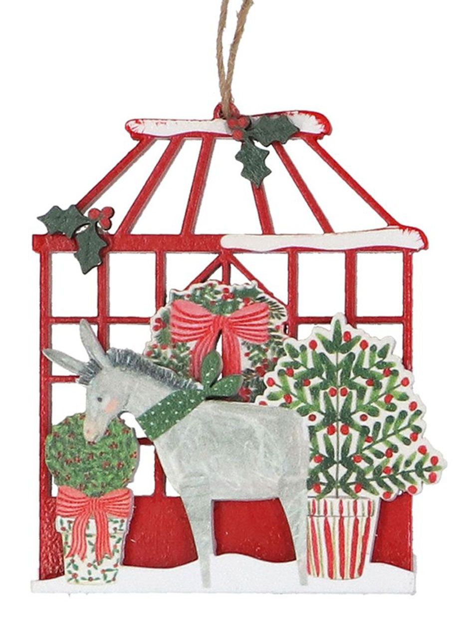 Farm Animals with Greenhouse Wooden Christmas Tree Decoration