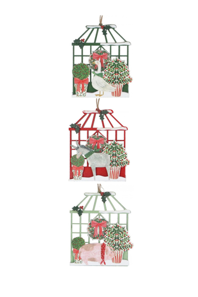 Farm Animals with Greenhouse Wooden Christmas Tree Decoration