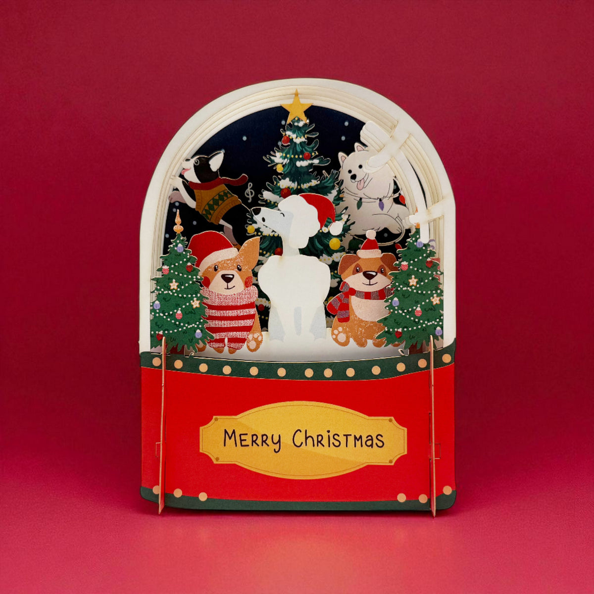 Festive Dogs Snow Globe 3D Pop Up Christmas Card