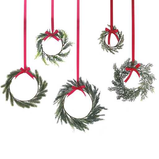 Foliage Christmas Wreath Decorations with Red Ribbon - ad&i