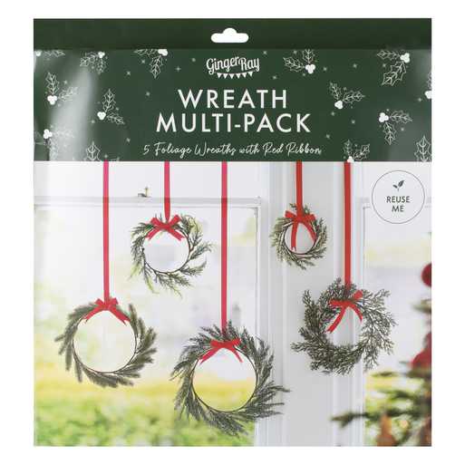 Foliage Christmas Wreath Decorations with Red Ribbon - ad&i