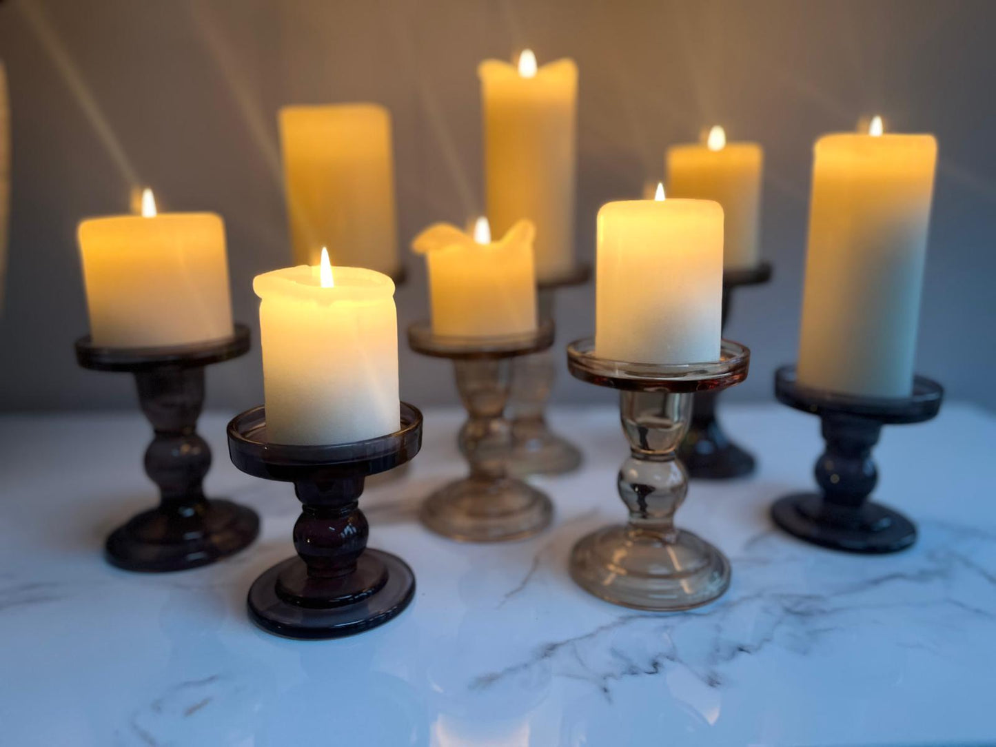 Glass Art Coloured Glass Candlestick Holder