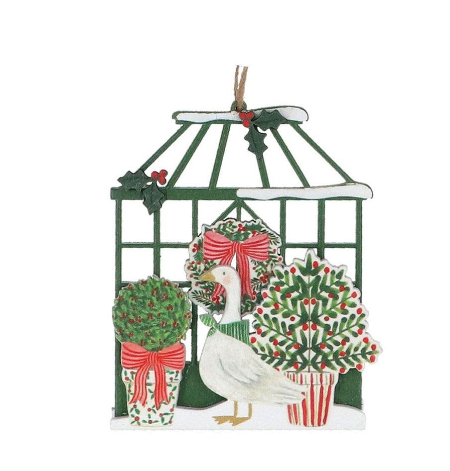 Farm Animals with Greenhouse Wooden Christmas Tree Decoration