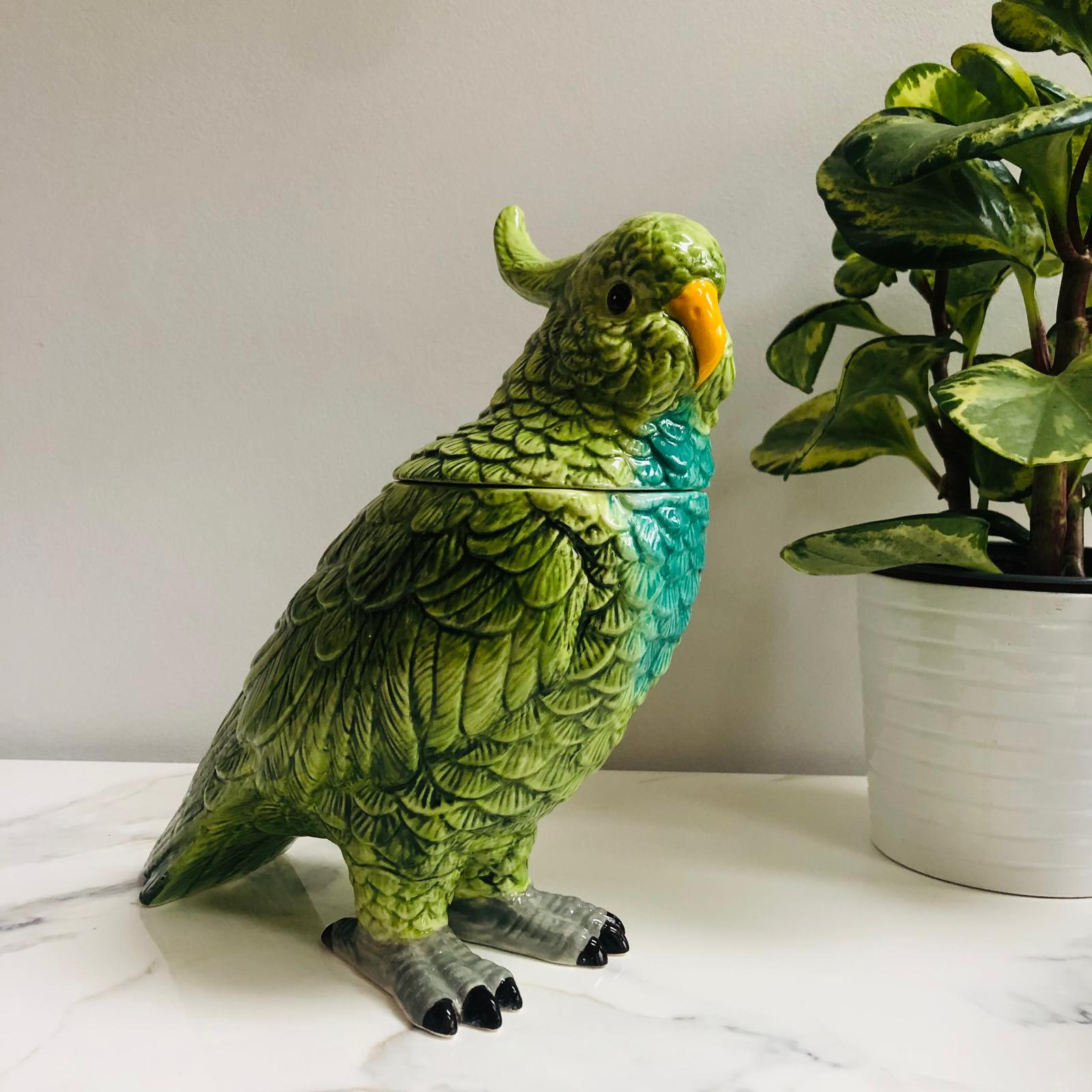 Green Parrot Ceramic Jar - ad&i