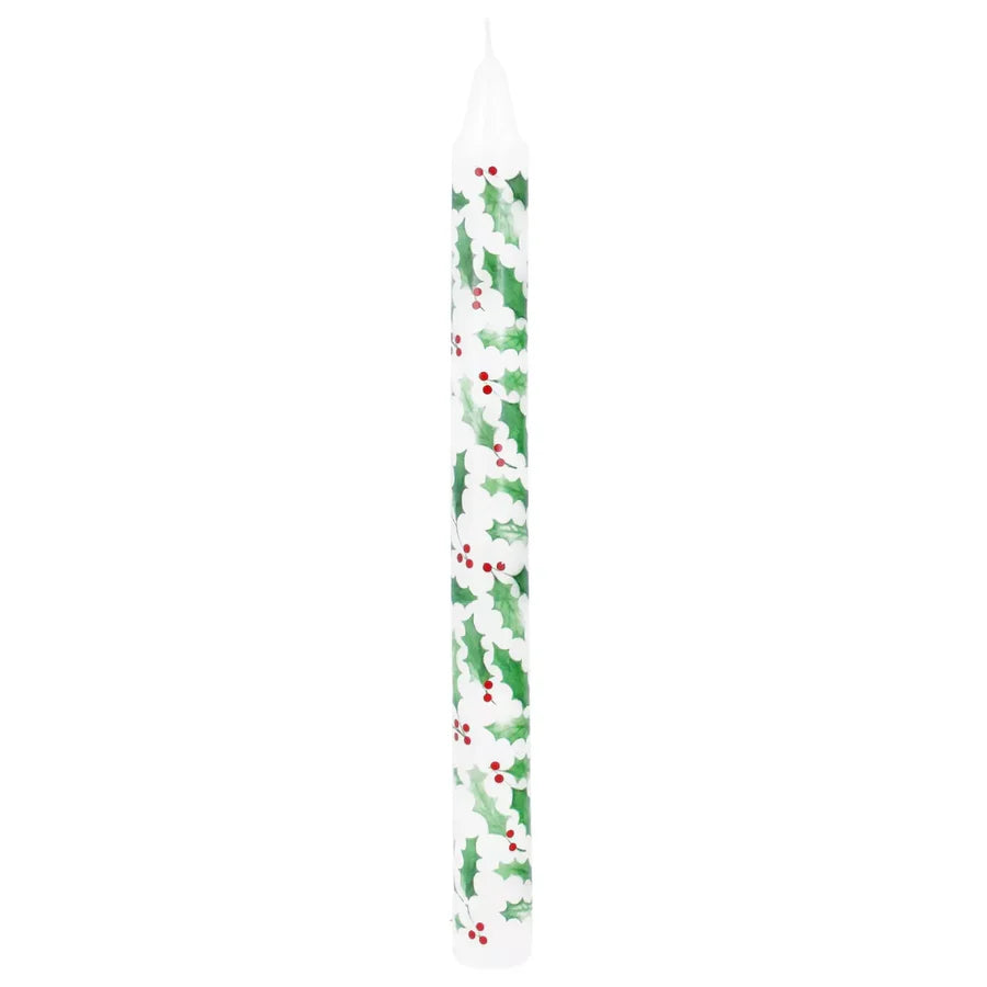 Holly and Red Berries Dinner Candles - Two Pack