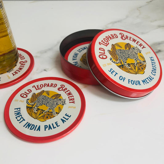 Old Leopard Brewery Metal Coasters - Set of Four - ad&i
