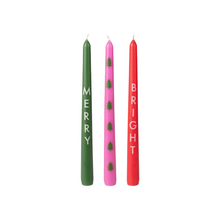 Load image into Gallery viewer, Merry and Bright Christmas Dinner Candles - Pack of Three - ad&amp;i