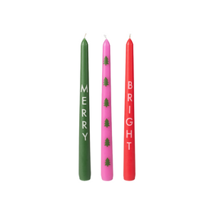 Merry and Bright Christmas Dinner Candles - Pack of Three - ad&i