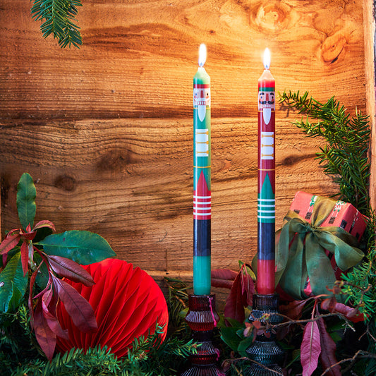 Nutcracker Green and Red Dinner Candles - Two Pack - ad&i