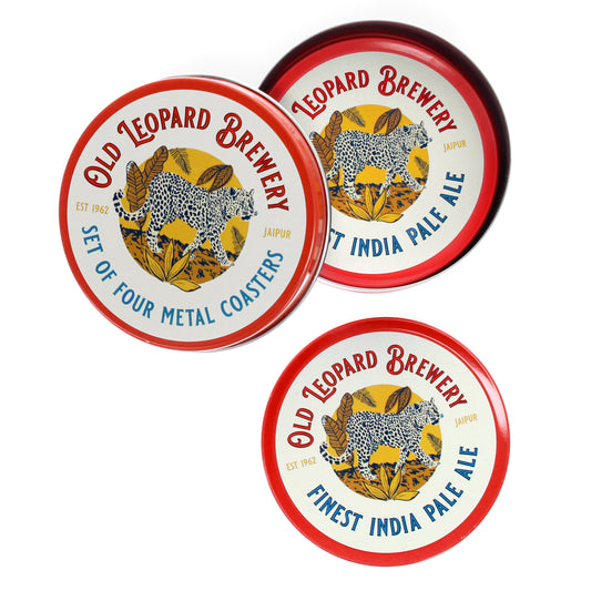 Old Leopard Brewery Metal Coasters - Set of Four - ad&i