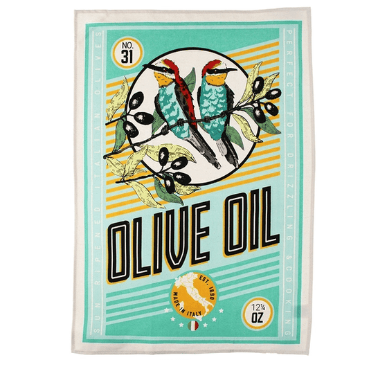 Olive Oil Print Tea Towel