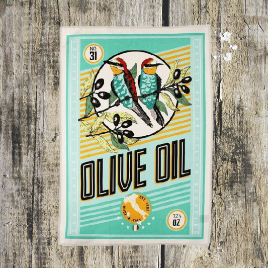 Olive Oil Print Tea Towel