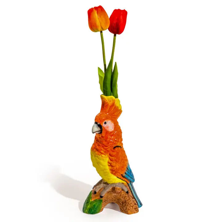 Parrot on a Perch Ceramic Vase