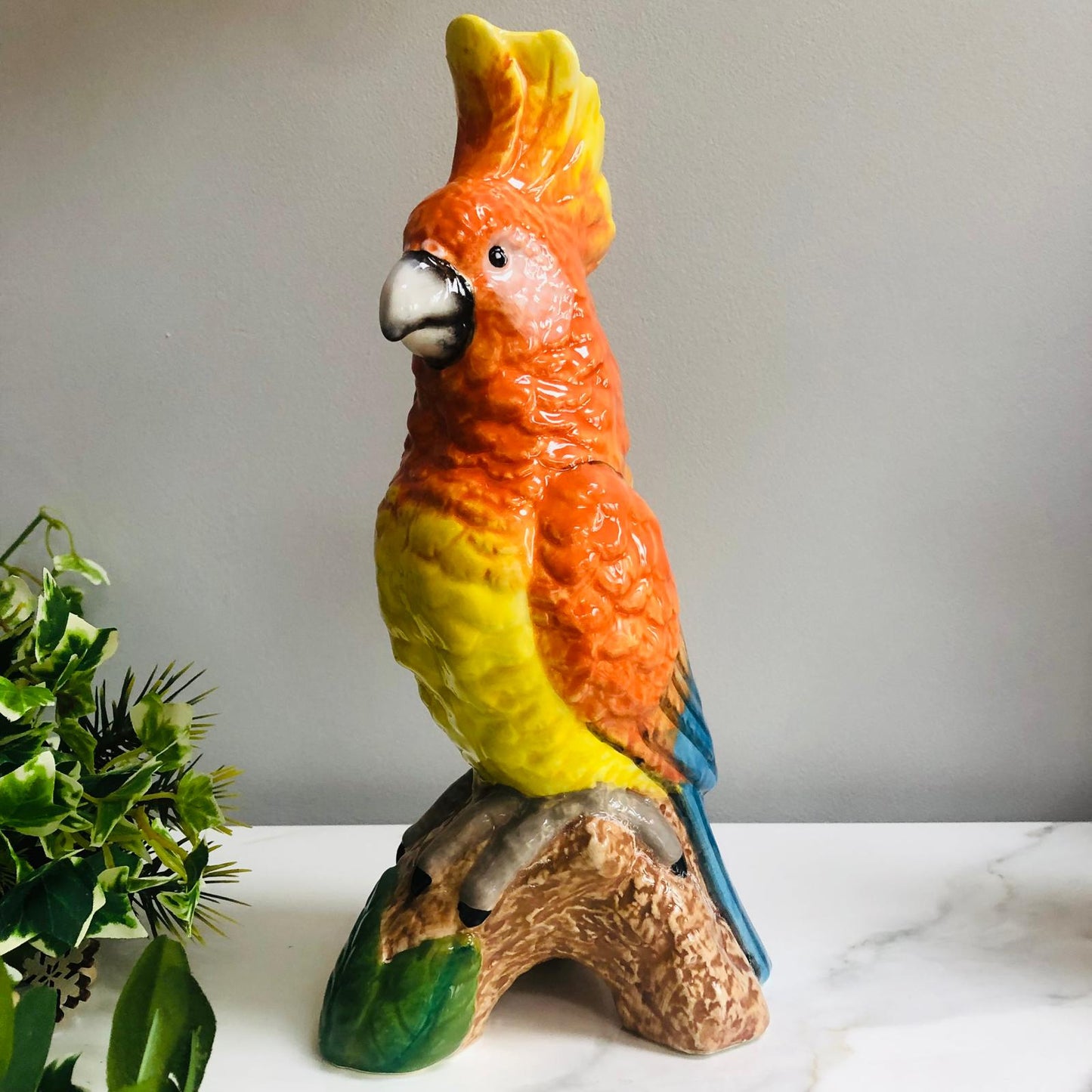 Parrot on a Perch Ceramic Vase