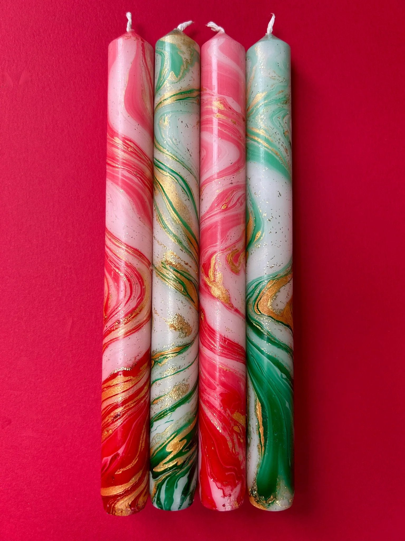 Poinsettia Marble Candlesticks - Set of Four - ad&i