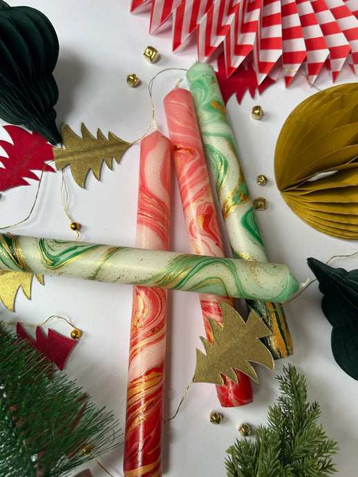 Poinsettia Marble Candlesticks - Set of Four