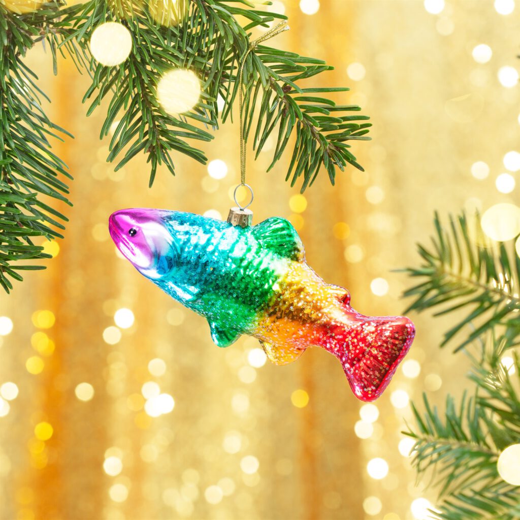 Rainbow Trout Glass Christmas Tree Bauble