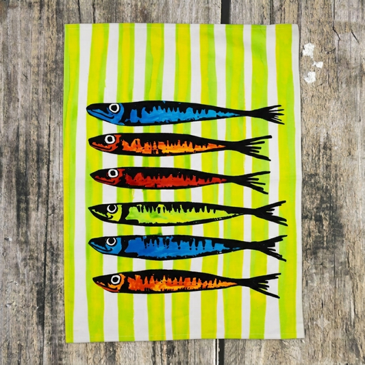 Rainbow Sardine Green Stripe Tea Towel