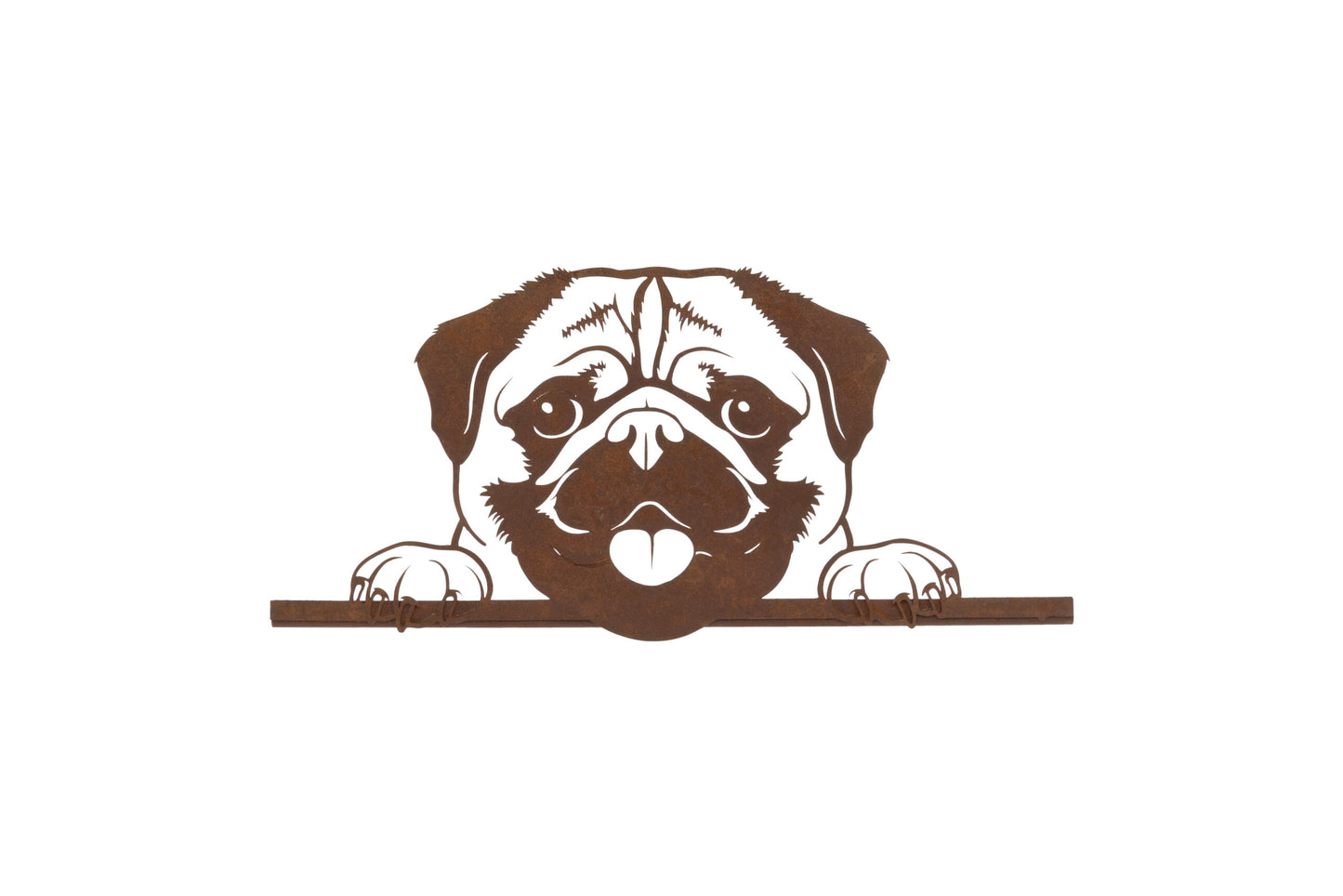 Rusty Metal Peeking Fence Pug