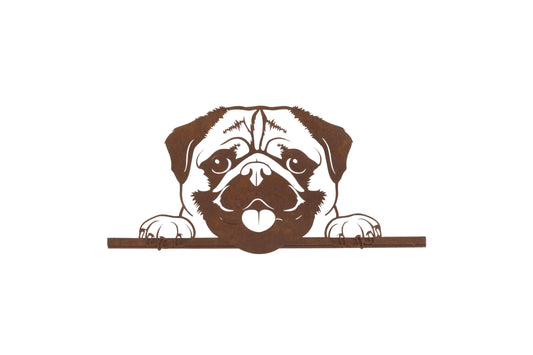 Rusty Metal Peeking Fence Pug