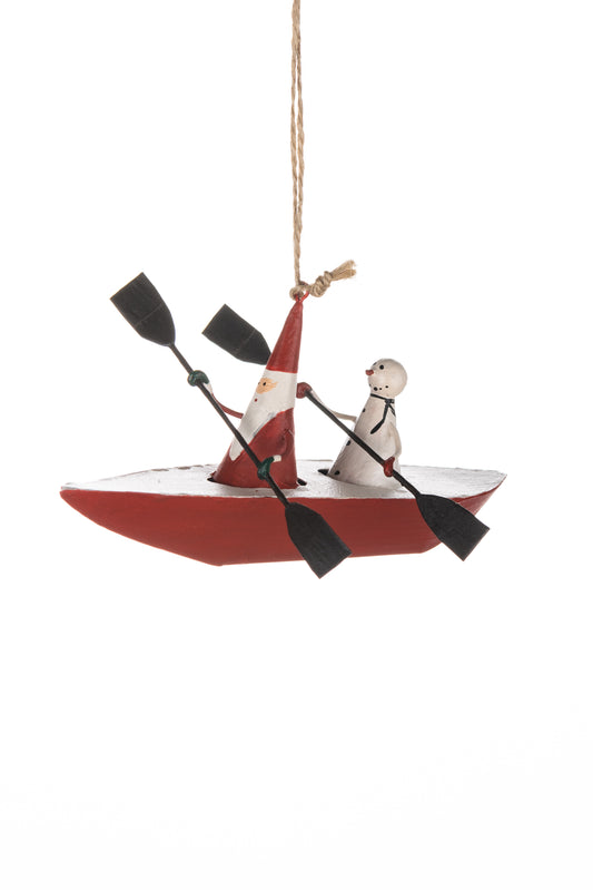 Santa and Snowman in Kayak Christmas Tree Decoration