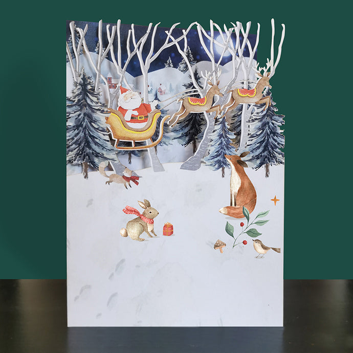 Santa flying through the Sky 3D Pop Up Christmas Card - ad&i